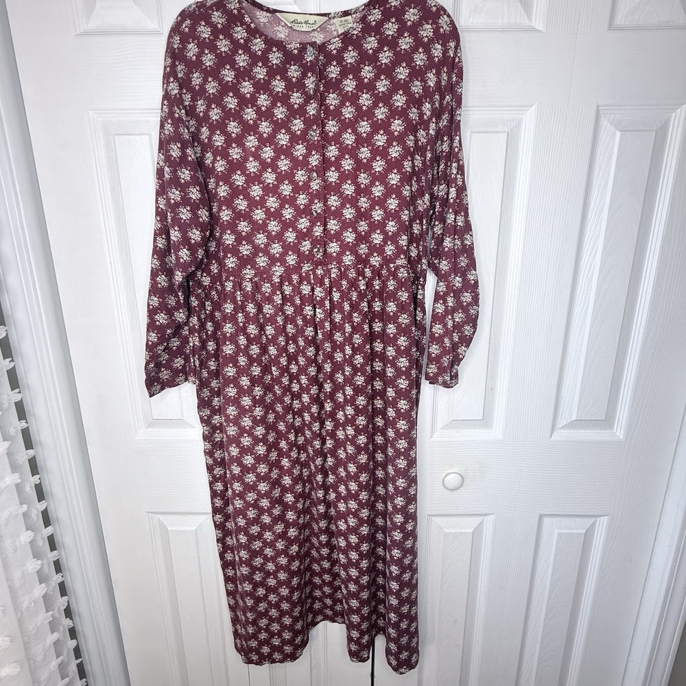 Vtg 90s Eddie Bauer Floral Maxi Dress Large Petite PL Cottagecore Prairie Boho